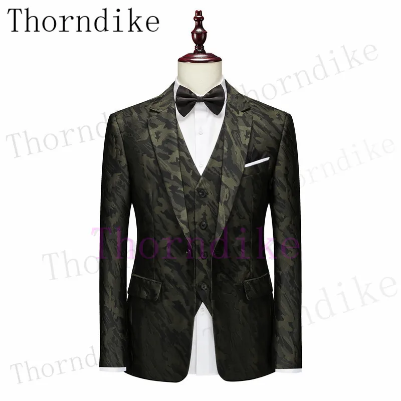 Thorndike Latest Coat Pant Designs Slim Fit Dark Green Smoking Jacket Party Tuxedo Male One Button Wedding Groom Men Suits