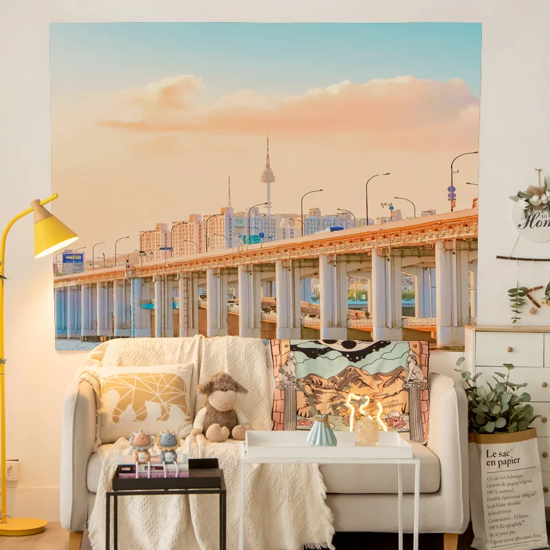japanese room decor Cute hand drawn illustration rabbit anime tapestry Teen indie bedroom decoration macrame wall hanging mural
