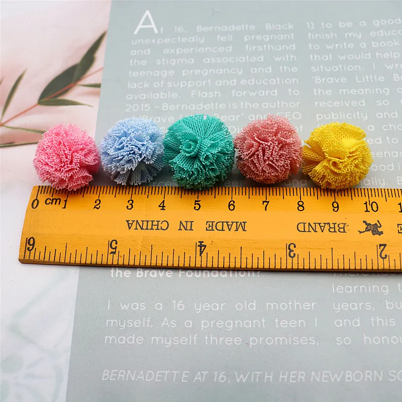 20mm Net Yarn Elastic Flower Ball DIY Lace Craft Tennis Pompom Pendant Hairpin Jewelry Decoration Making Accessories 50-100pcs