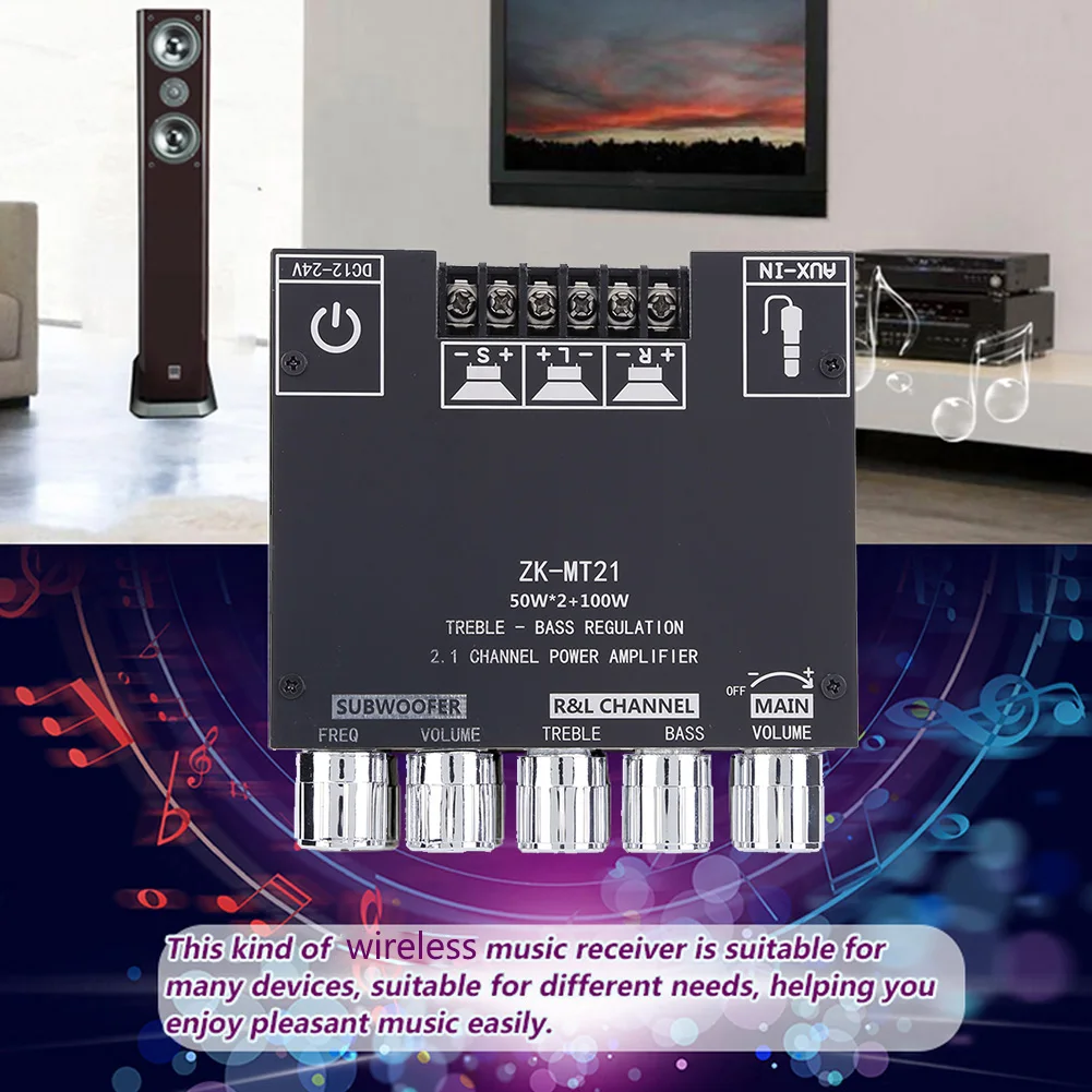 ZK-TB21 BT5.0 Subwoofer Amplifier Board 50W*2+100W 2.1 Channel Power Audio Stereo Bass AMP TPA3116D2 for Home Theater Speaker