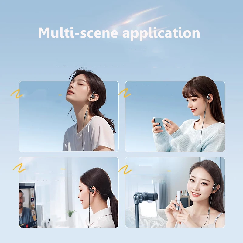 Wired Open Ear Headphones 3.5mm/IOS/Type-c Plug Hifi Sound Earphone with HD Call Microphone Air Conduction for Gaming Home Offic