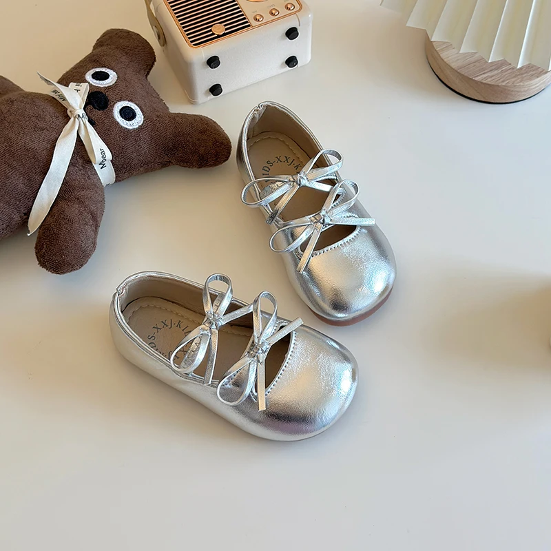 Girls Leather Shoe for Party Wedding Classic Children Flats Princess Shoes with Bow-knot Fashion Kids Black Ballet Shoes leather shoes,girls shoes,girls flats