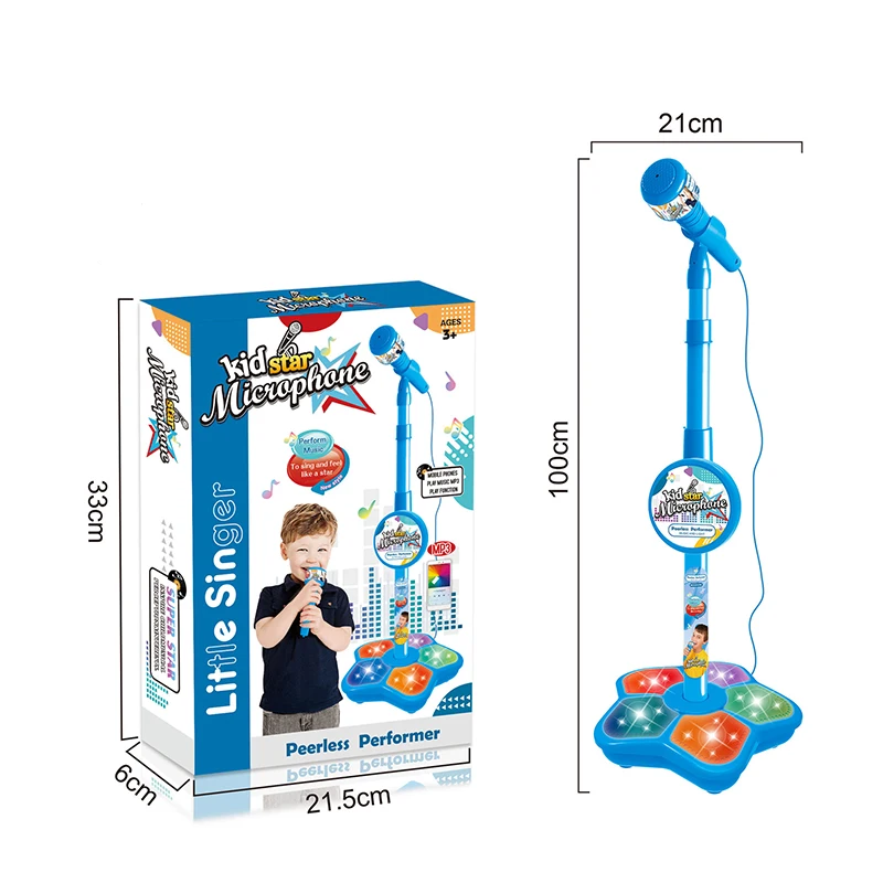 Micrófono De Karaoke Para Niños Con Soporte Regulable Y Luces LED – Set De Doble Micrófono Portátil, Altura 47-108 Cm, Regalo Para 3+ Años