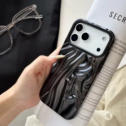 Luxury Plating Water Ripple Shockproof Phone Case - Glossy Matte Silicone Cover - iPhone 15 (Black)