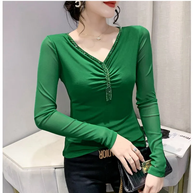 

Женская футболка с V-образным вырезом, с длинным рукавом