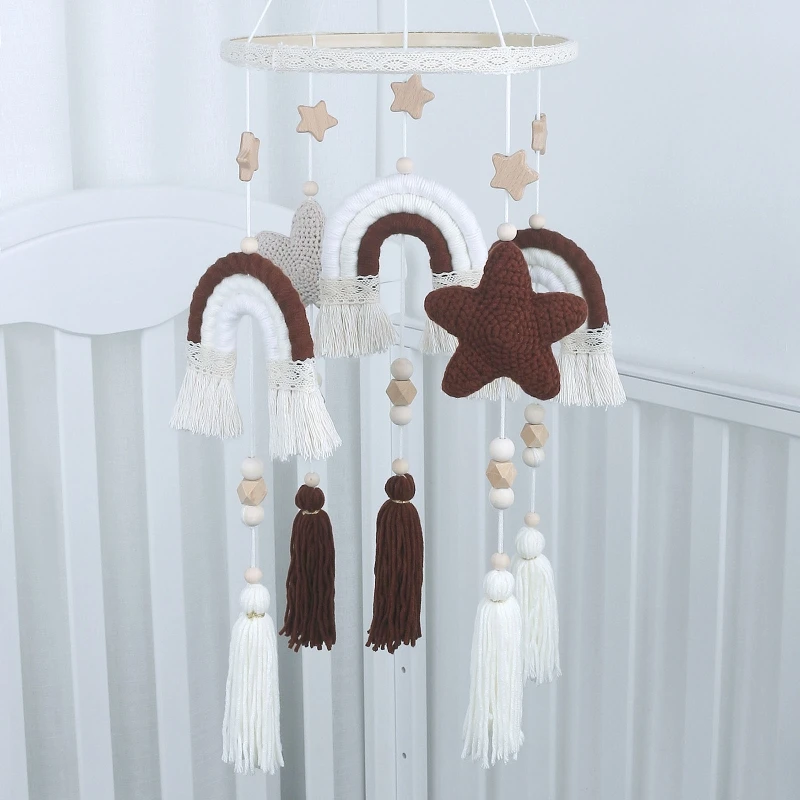 Baby Crib Mobile Rattle Toys Handmade Boho Rainbow Star Tapestry Bed Bell Wind Chime Rattles Newborn Kids Nursery Bedroom Decor