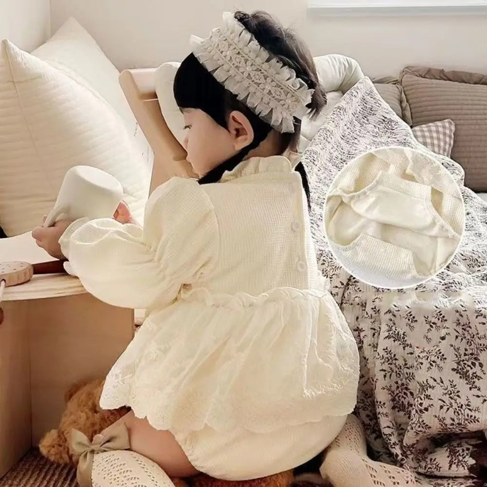 Soft Lace Ruffle Baby Jumper Dress Bodysuit Fluffly Toddle Jumpsuit Infant Romper Sweet Newborn Shorts Climb Suit Baby