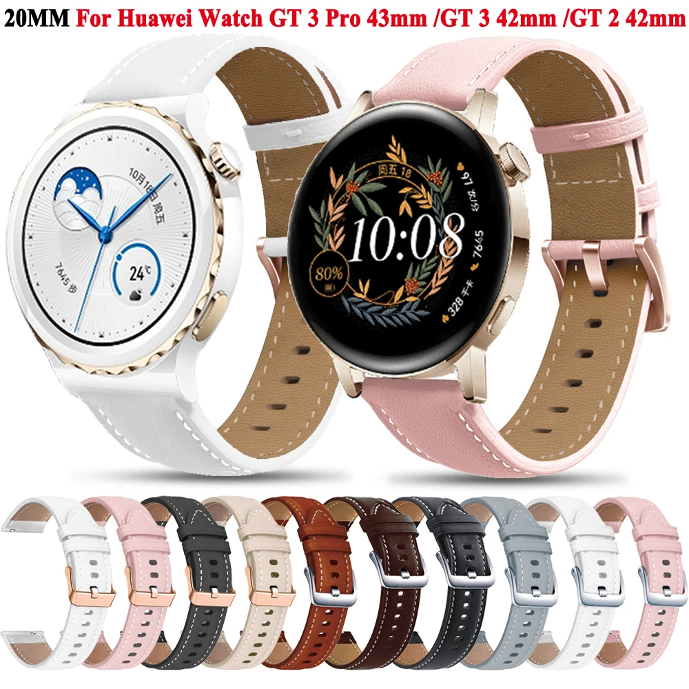 

20mm Girl Women Leather Watchband Bracelet Strap For Huawei Watch GT 3 2 GT2 42mm GT3 Pro 43mm Honor ES / Magic 2 42mm Wristband