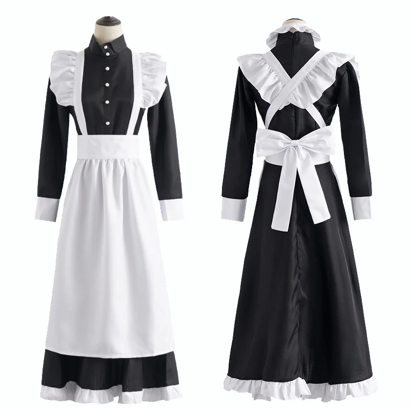 

Women Maid Outfit Long Dress Apron Lolita Dresses Men Clothes British Style Maid Uniform Anime Cosplay Unisex Cafe Costume XXXL