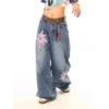 Women's High Waist Straight Leg Jeans Retro Washed Star Patch Bend Knife New Design Denim Pants American Style Vintage Feeling