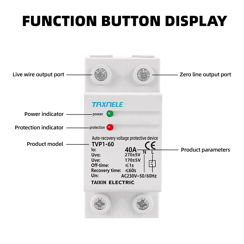 40a 63a 230V Din Rail Automatische Terugwinning Opnieuw Verbinden Over Voltage En Onder Spanning Beschermende Inrichting Bescherming Relais