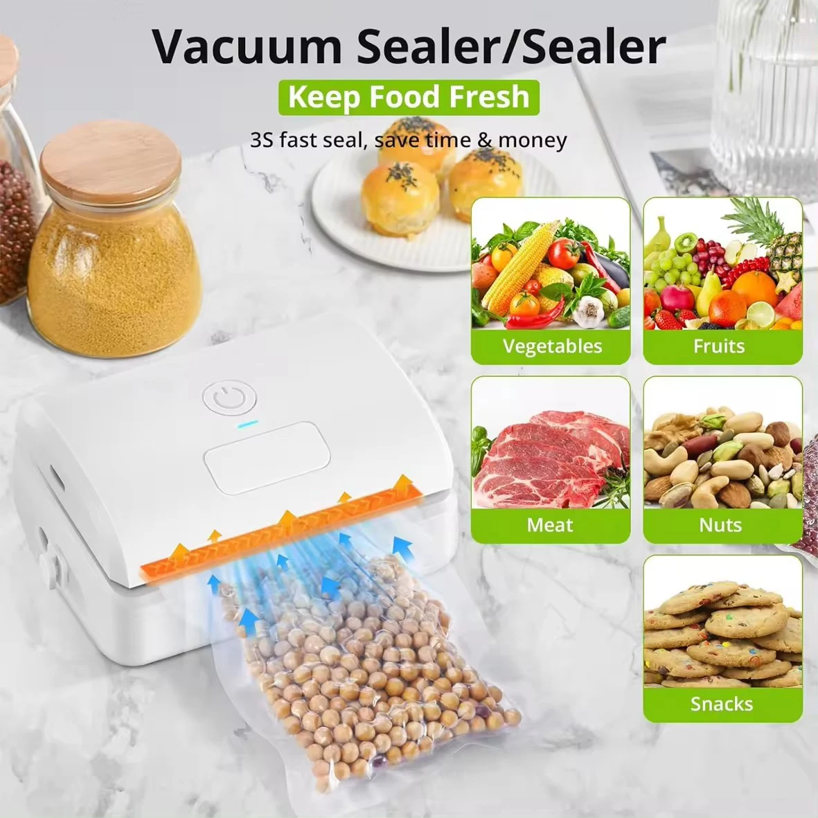 Description Picture 6 of item5 In 1 Mini Vacuum Sealer Portable Snack Sealer For Home Use Food Preservation Storage Bag Multifunctional Powerful Suction Pump