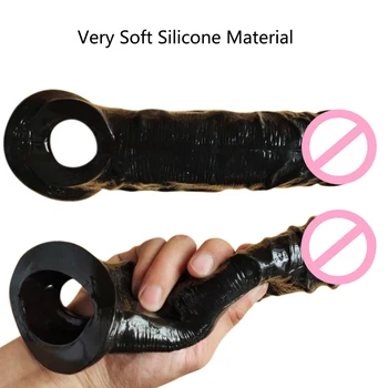 Realistic Penis Sleeve Extender Sheath Soft Cock Enlarger Cover Reusable Condom Brown Silicone Extension Case Sex Toy for Men 3