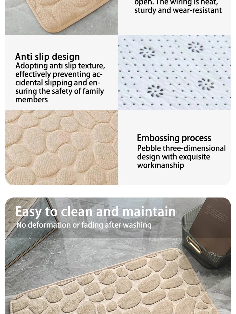 Description Picture 6 of item1 Embossed Pebble Bath Rug, Memory Foam Absorbent Floor Mat, Non-Slip Door Rug, Indoor Floor Mat, Bathroom Accessories