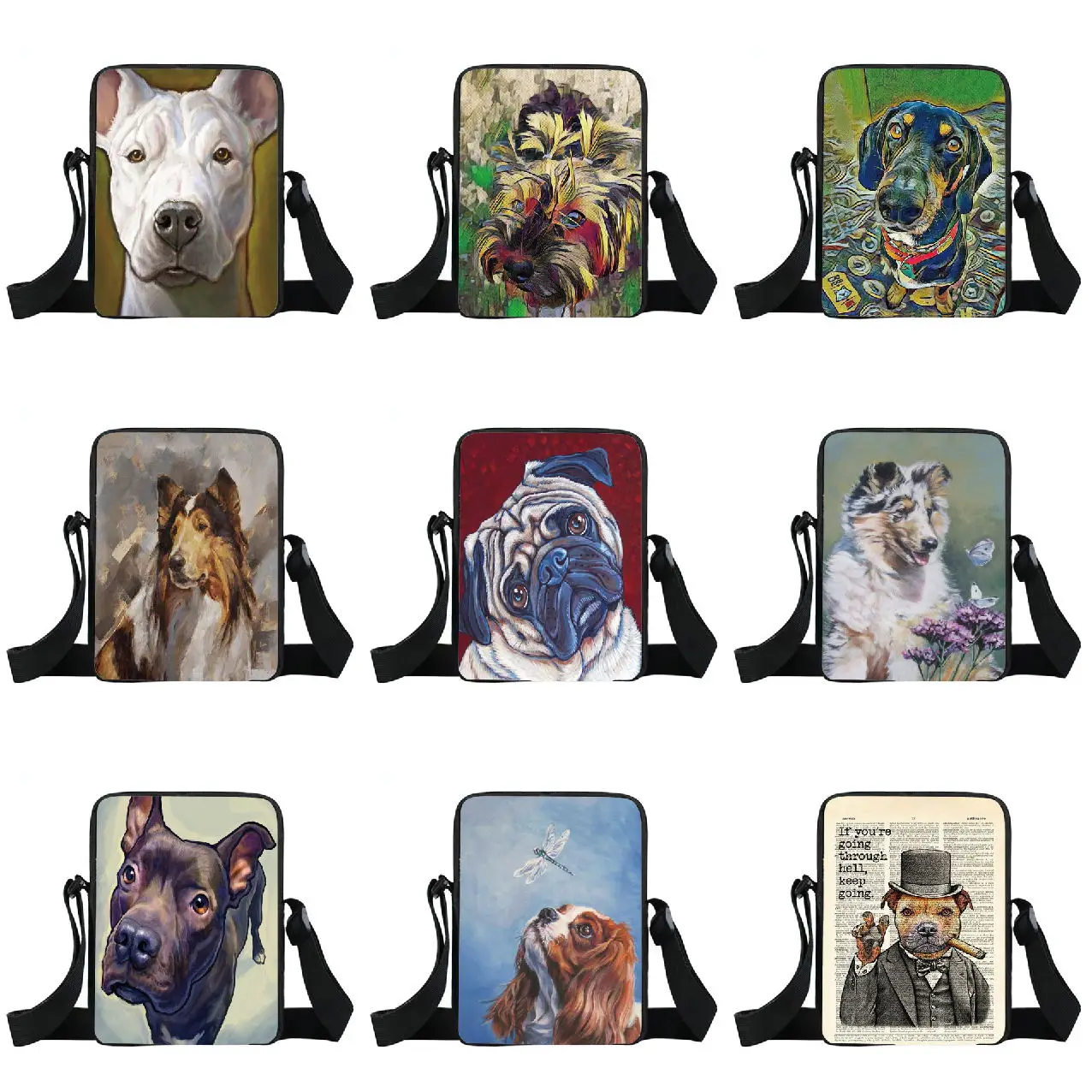 

Oil painting dog girl messenger bag women's handbag women's traveling backpack Canvas Messenger Bag Small schoolbag schoolbag