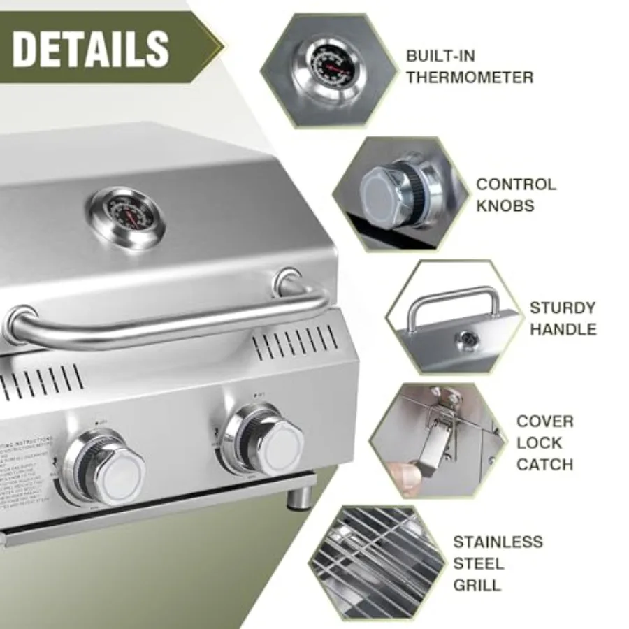 2-Burner Portable Propane Grill – Stainless Steel Tabletop BBQ 2