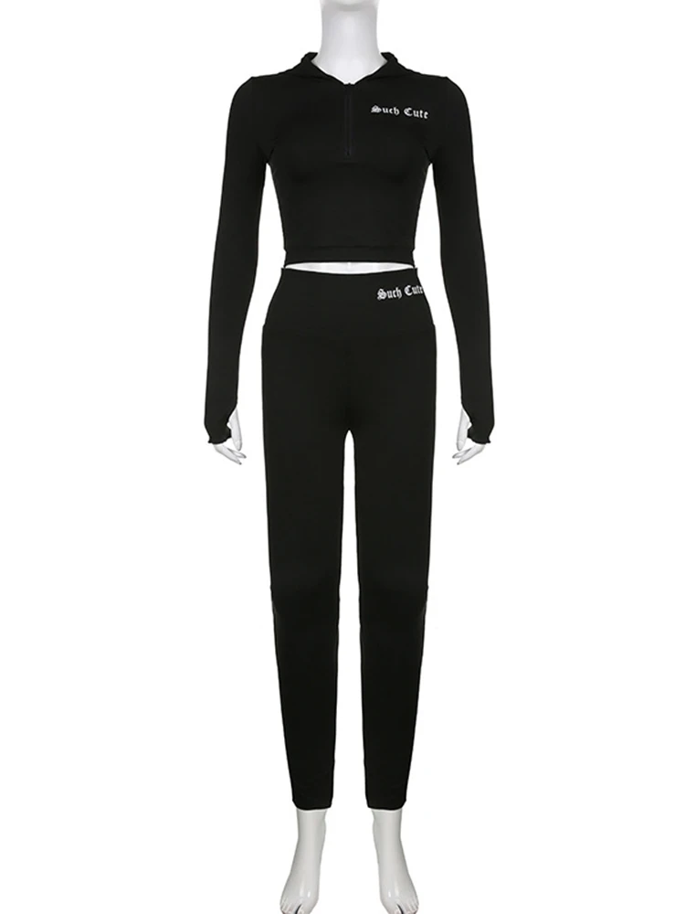 Sibybo Solid Embroidered Yoga Clothing Zipper Long Sleeve Tops+Slim Pants Sets Lapel Hoodie Street Temperament Women Pant Suits