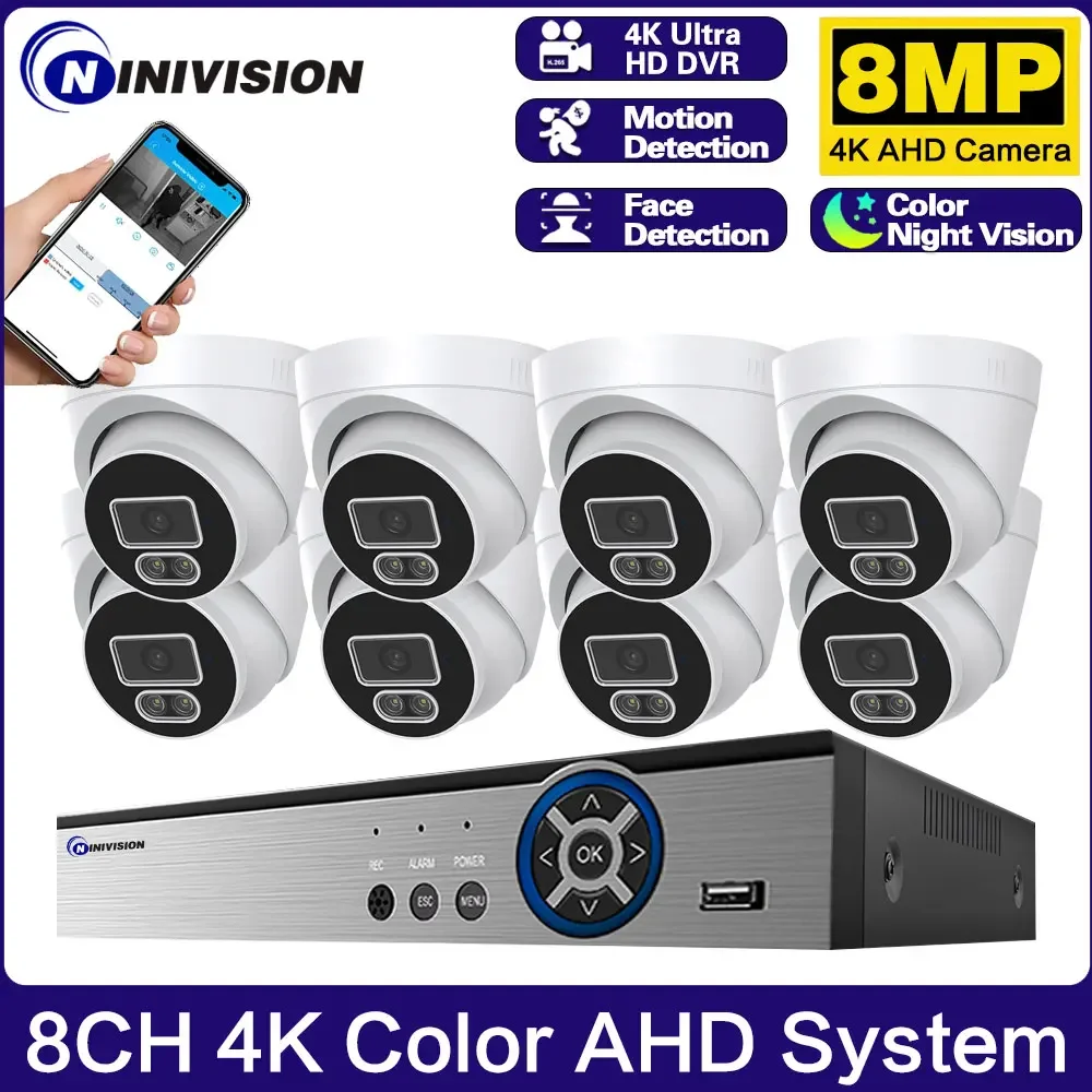 

Full Color Night Vision AHD CCTV Camera Security System Kit P2P 8MP 8CH DVR Surveillance System XMEYE H.265 4K Hybrid NVR Set