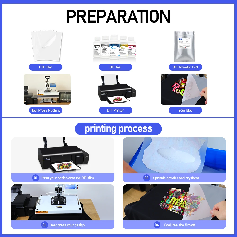 6*100ml DTF Ink Kit PET Film Transfer Ink For DTF Direct Transfer Film Printer L805 L1800 R1390 all Printer ink