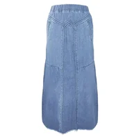 Women Denim Long Skirts Loose A Line Elastic High Waist Skirt Solid Pockets Jeans Casual Elegant Office Lady Autumn 2024 - Image 4