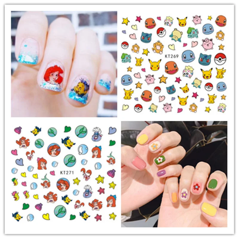

Pokémon Pikachu Charmander Squirtle Children's Nail Stickers Anime Cartoon Cute Summer 3D Nail Decoration Stickers Reward Gifts