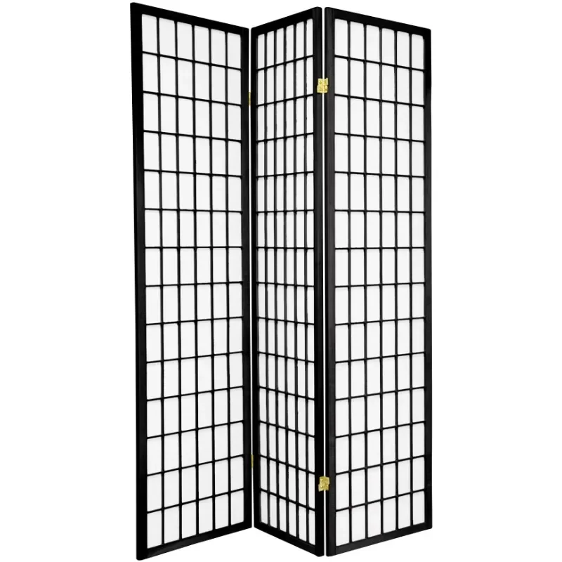 

Oriental Furniture 6 Ft Tall Window Pane Shoji Screen 3 Panel Black Room Divider Screen Room Partition Door Divider