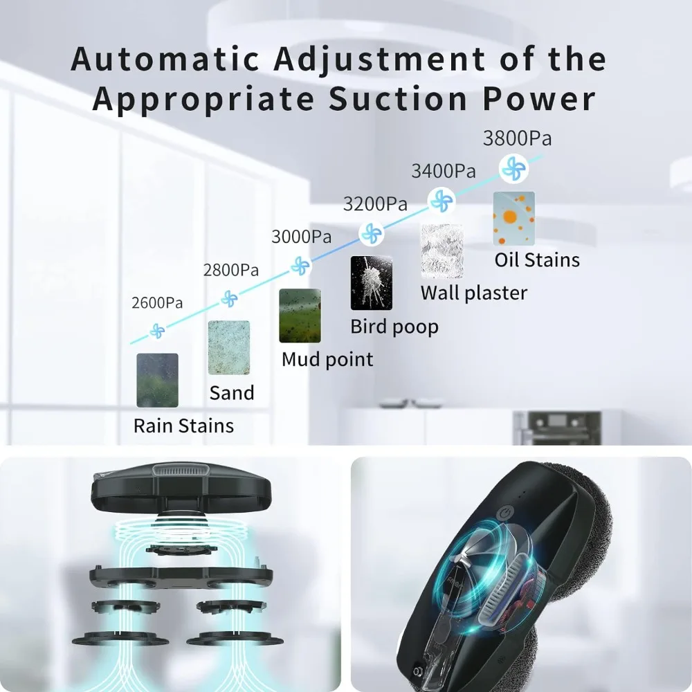 Robot Window Cleaner,3800PA,Auto Ultrasonic Spray and Voice Assistant Control,12 Microfiber Cloths, for Indoor/Outdoor High Rise 2