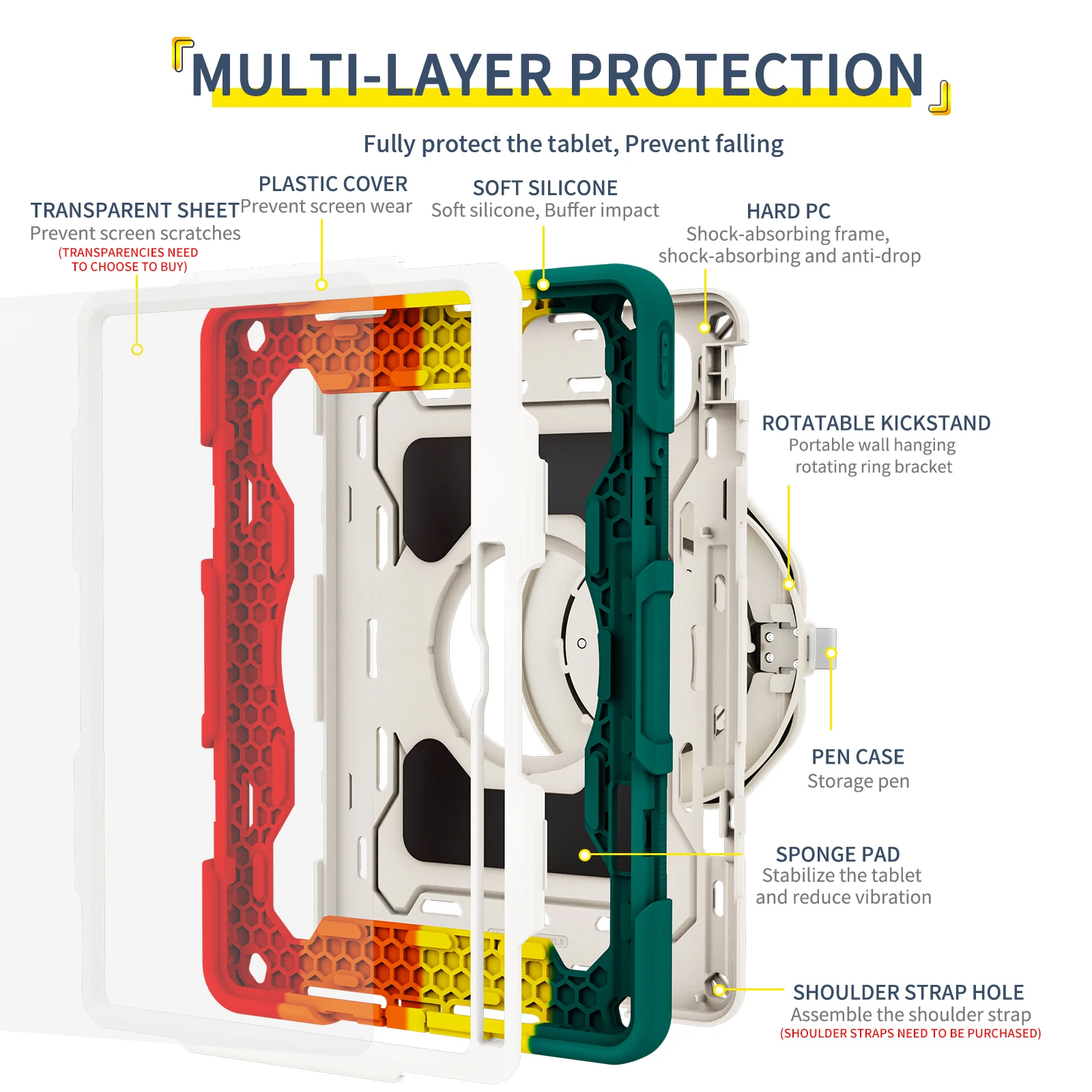 Heavy Duty Shockproof Tablet Case with Stand and Pen Slot