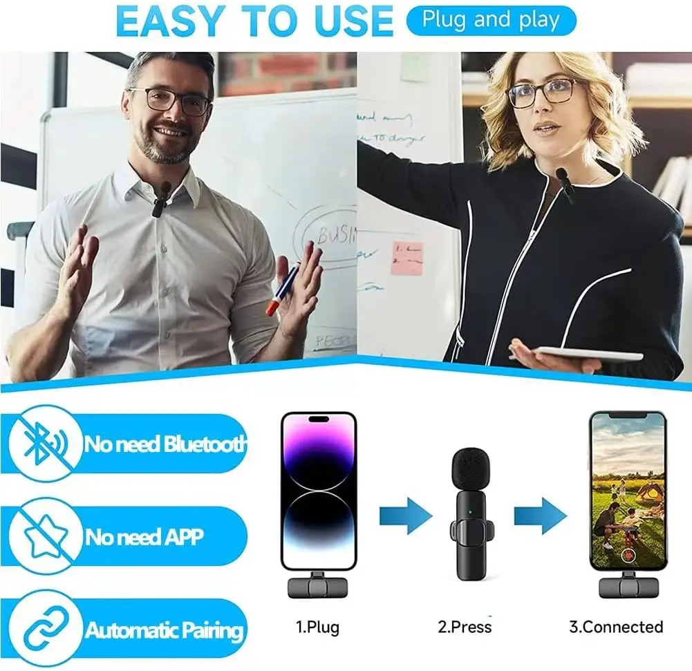 Wireless lavalier microphone for iPhone iPad 2 Pack Portable Noise Cancelling/Muting for Recording Live Stream TikTok