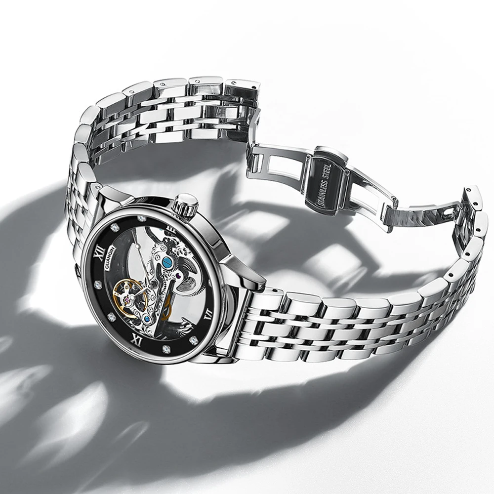 GUANQIN Men's Watches Top Brand Luxury Automatic Watch For Men Mechanical Watches Stainless Steel Hollow Men's Wristwatch Clock
