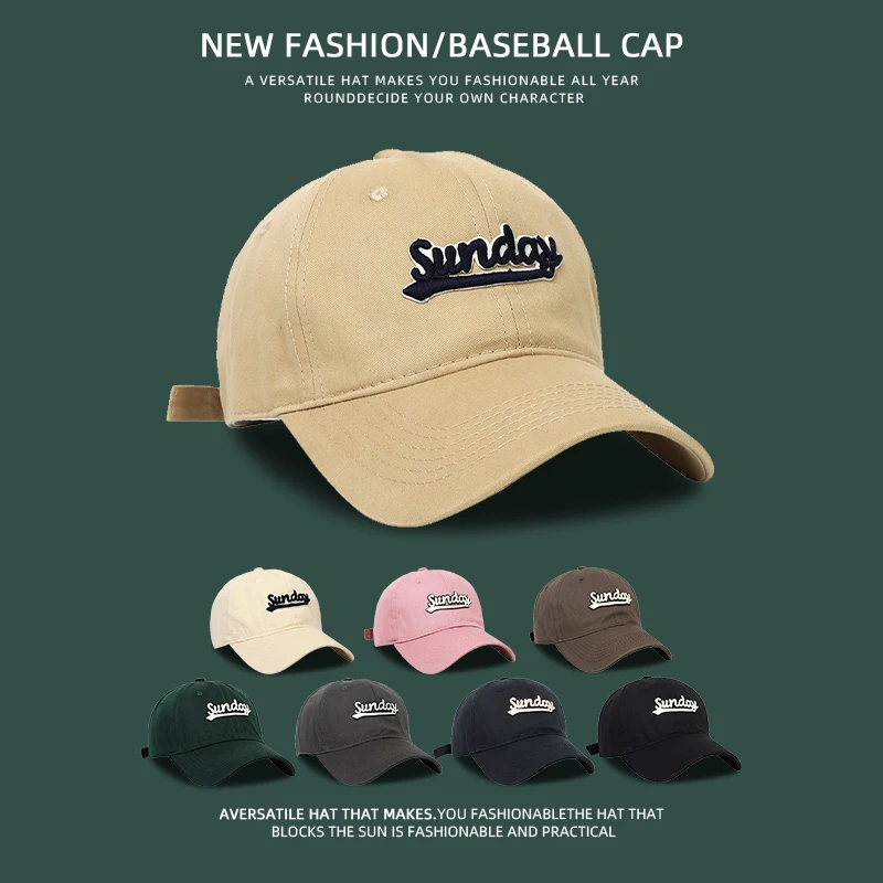 

Letter Embroidered Sun-Proof Baseball Cap Women's Deep Top Wide Brim Big Head Circumference All-Matching Soft Peaked Cap Men