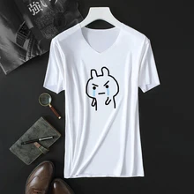 

Convention crying cat Print T-shirt Men Tee Tops Ice Short Sleeve V Collared Tshirt Male Ice silk T Shirt Hipster Men Clothes