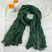 Multi Color Women Soft Breathable Cotton and Linen Scarves Solid Color Pleated Scarf Retro Bohemian Style Long Wraps 180*90cm 4
