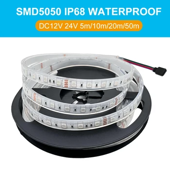 IP68 방수 RGB LED 스트립 5050, 따뜻한 흰색, 빨간색, 파란색, 녹색, 수영장 어항 수중 조명, 12V, 24V