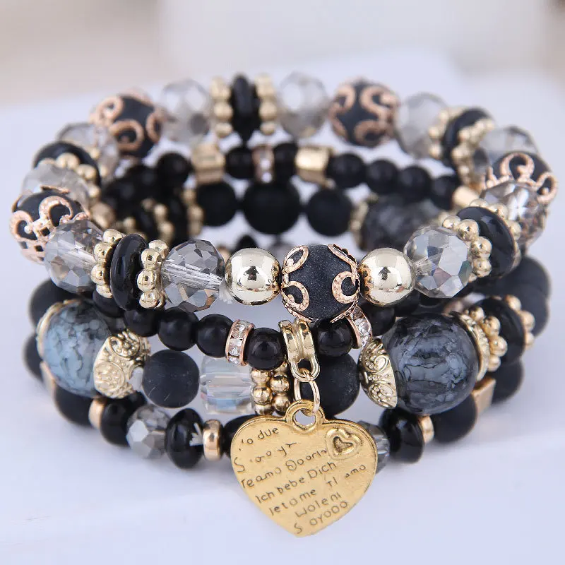 Heart Bead Bracelet For Women Fashion Accessories Antique Tassel Multilayer Mixed Color Beaded Bracelet Set Bohemia fashion bracelet fashion jewelry