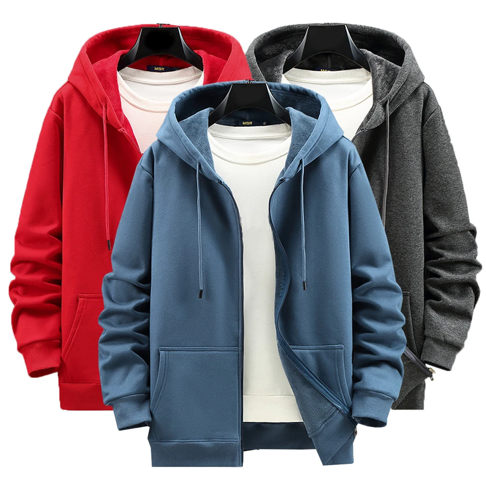 

Men Cardigan Sweatshirt Autumn Plus Size Hoodie Solid Color Clothes Zippered Loose Jacket Autumn Winter Sports Shirt Coat
