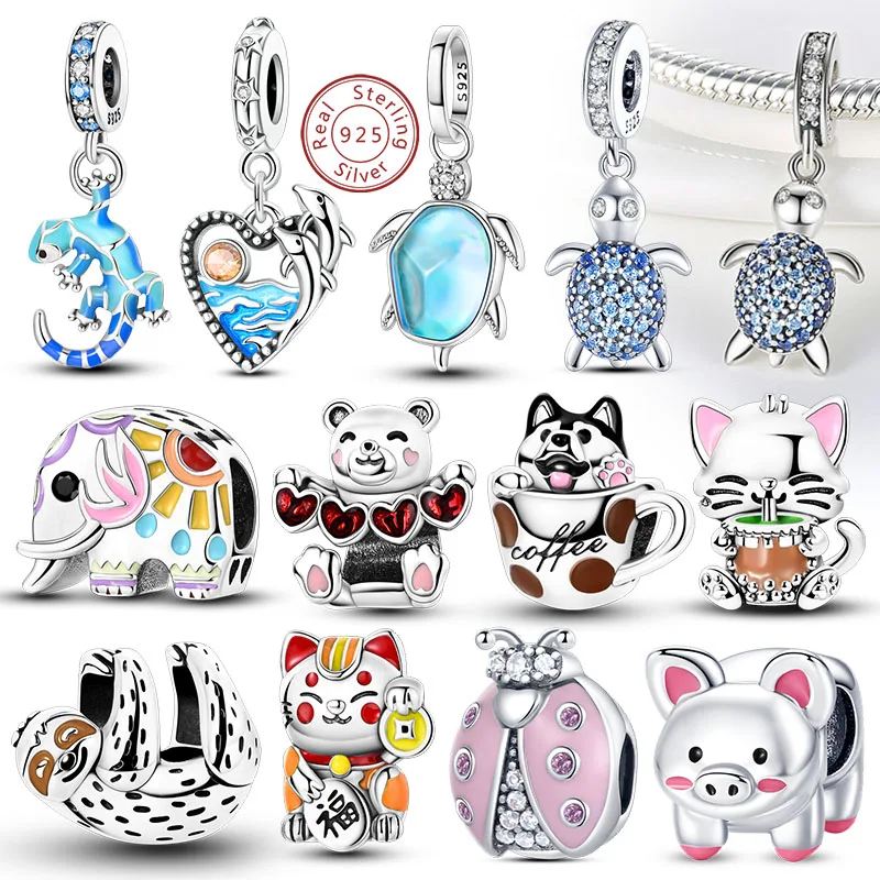 925 Sterling Silver Cat Charm Bead With CZ - Cute Pet Animal Charm For Bracelets, DIY Jewelry Making