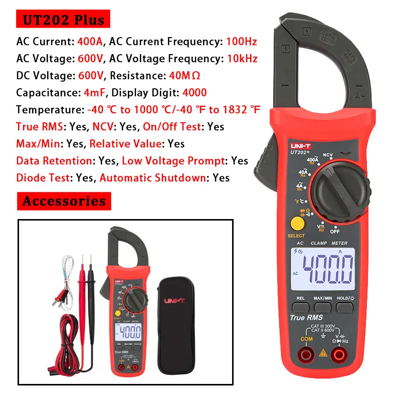 UNI-T UT210E UT202A UT204 Plus Clamp Meter AC/DC Digital Voltmeter Ammeter Pliers Multimeter Professional Electrical Multitester image 7