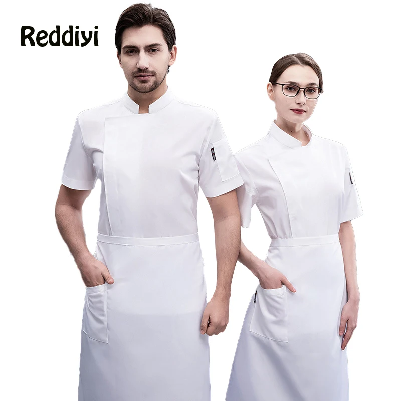 White Catering Uniform Short Sleeve Restaurant Kitchen Work Clothes Men's Chef Jacket Hotel Cooking Shirt Bar Cafe Grey Overalls white chef service summer professional chef uniforms restaurant hotel kitchen work jackets cooking overalls waiter work uniform