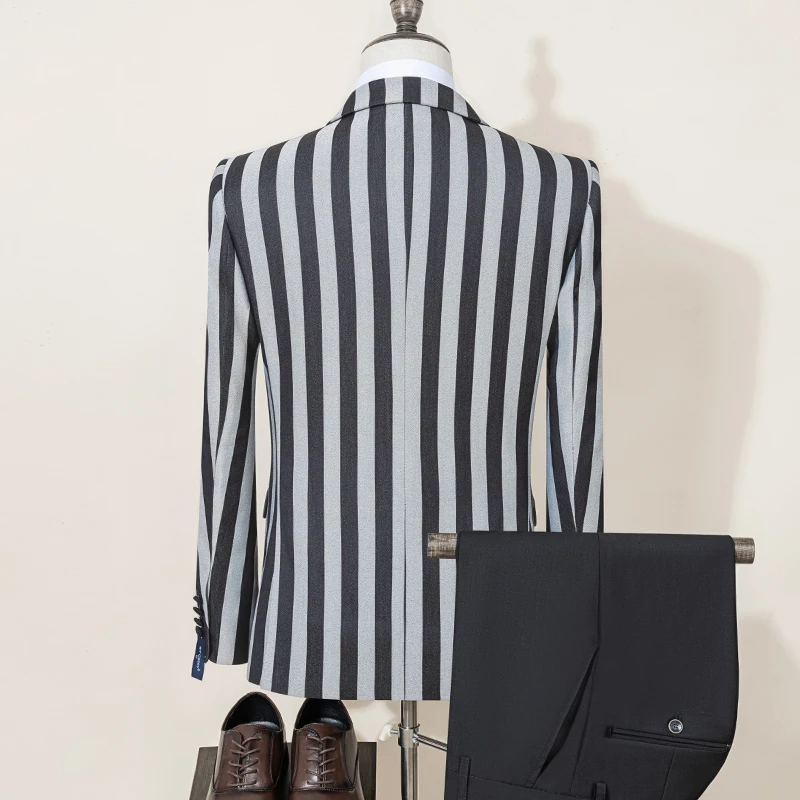 Men ST Cassy Suits Fashion striped evening gown Double Breasted Slim Fit 2 Piece Jacket Pants