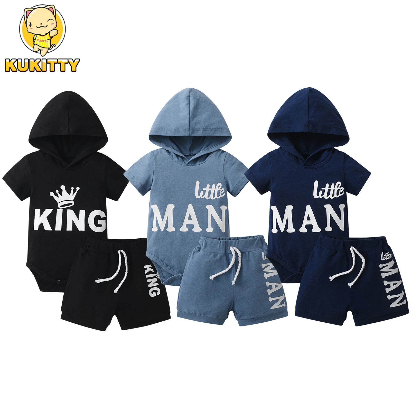 2pcs    소년 의류 세트 얇은 면화 새 편지 인쇄 짧은 소매 후드 Romper ..