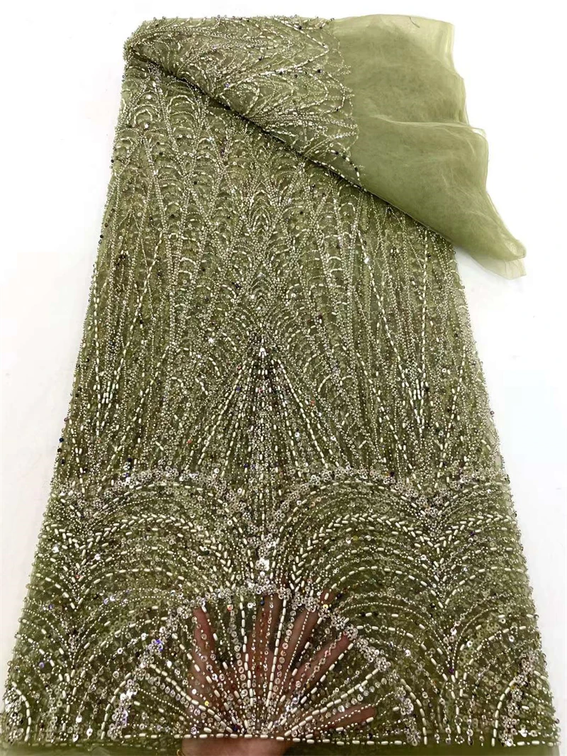 

Luxury Beaded Lace Fabrics for Wedding, African Lace Fabric, Bridal Material with Sequins, High Quality, 5 Yards, 2024