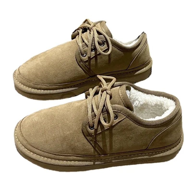 2023 Hot Sale Shoes for Women Lace Up Women's Boots Winter Plush Warm Round Toe Flock Ankle Boots Low-heeled Casual Snow Boots