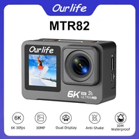 Ourlife MTR82 6K Action Camera 2.0'' Touch LCD Screen 170° 30M Waterproof Sports Camera 5X Zoom WiFi Bicycle Helmet Action Cam 1