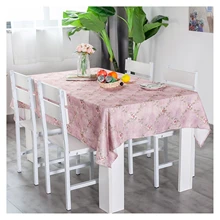 

Cotton Linen Tablecloths, Waterproof Table Covers Flower Plaid Pattern Purple Pink Dining Table Coffee Table Deco
