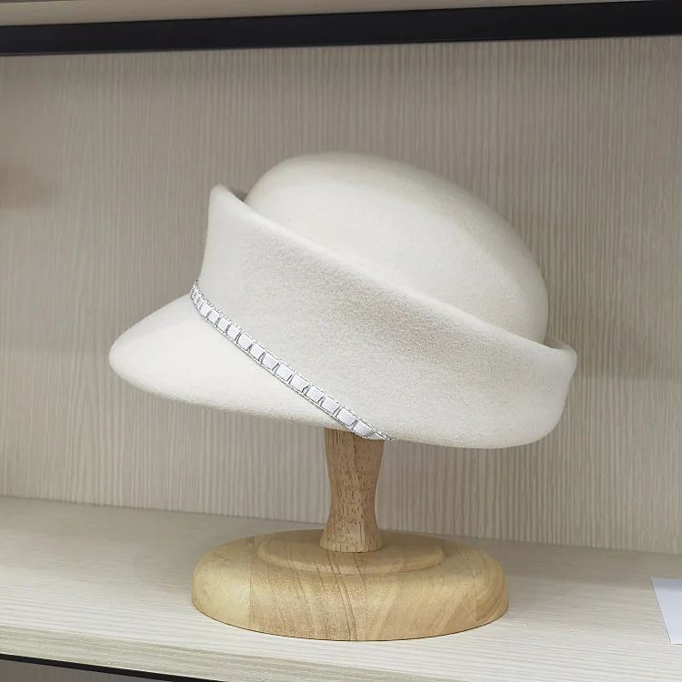 Ullfilt pillbox-hatt för dam elegant vintage vinter-beret_voghion.com