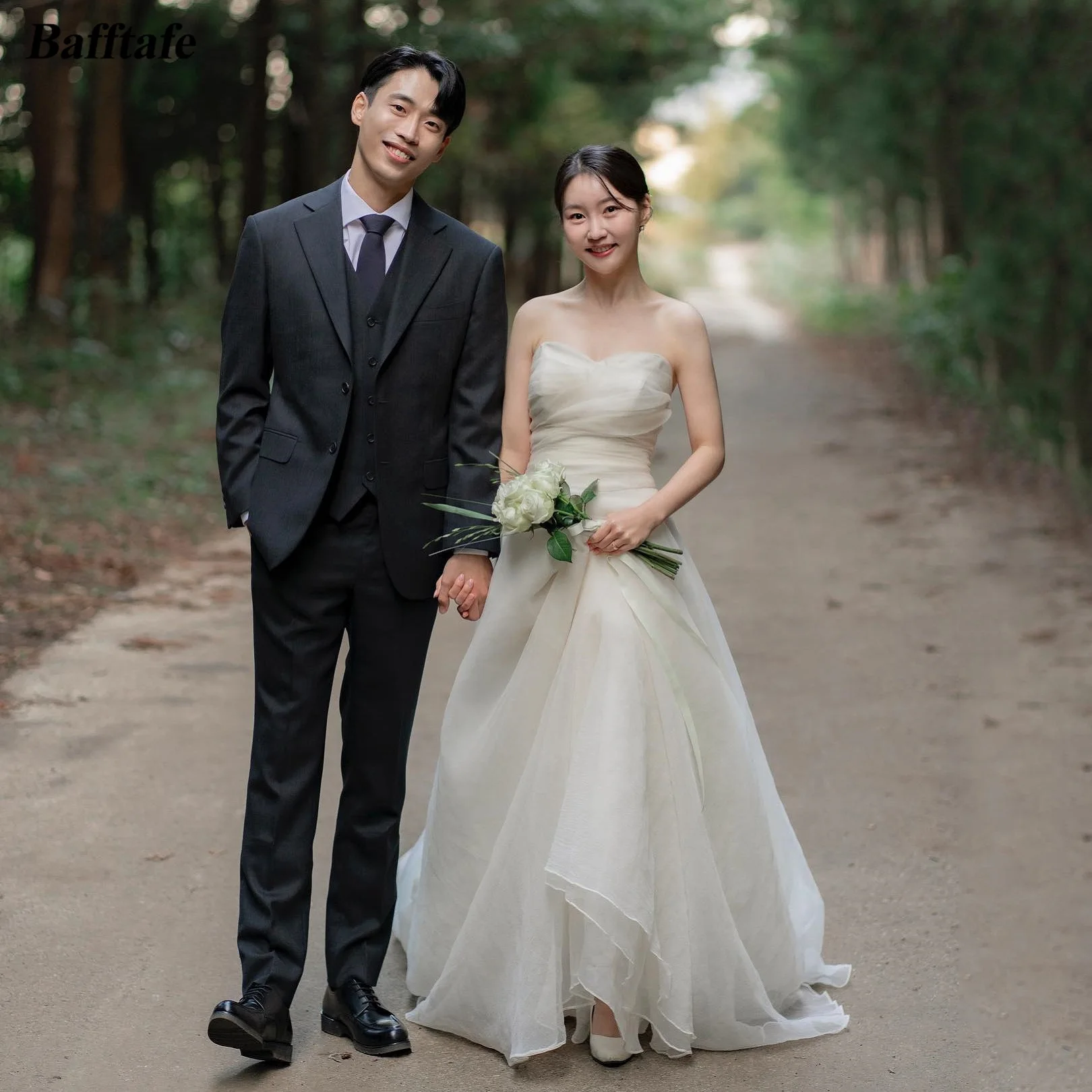 

Bafftafe A Line Organza Korea Wedding Dresses Simple Pleated Bride Formal Party Wedding Photo Shoot Dress Long Bridal Gowns 2024