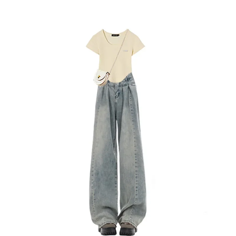 2024 Spring/Summer New Korean Version Spicy Girl Fashion Niche Top Versatile Set of Jeans Two-piece Set Trendy