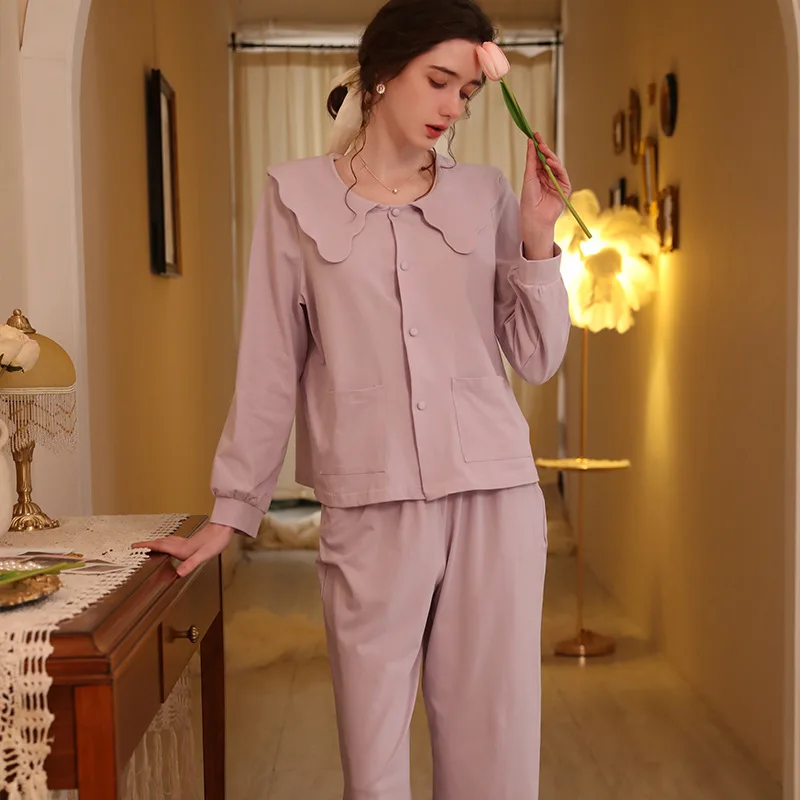 SXTHAENOO 2023 New Fashion Elegant Pajamas Set French Solid Color Loose Long Sleeved Sleepwear пижама женская pijama mujer