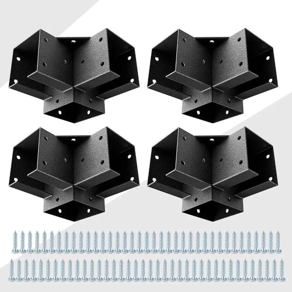 Powder Coated Steel Pergola Kit Corner Brackets 4x4 Posts Retro Black Silver Finish Easy Assembly Concrete Slab Anchor Base